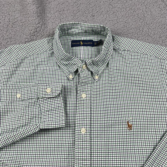 Ralph Lauren Button Up Shirt Mens XL Green Purple Checked Plaid Classic Pony - Picture 2 of 9